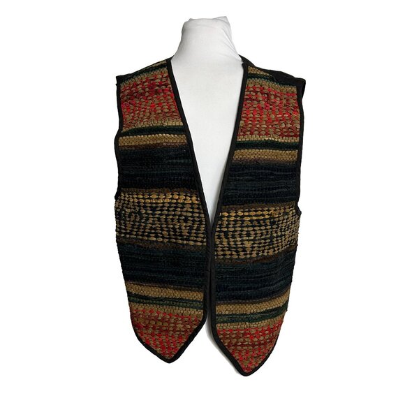 Vintage A.J. Leather Vest Womens Size Medium Woven Leather Rayon Lined Boho FLAW - Picture 1 of 12